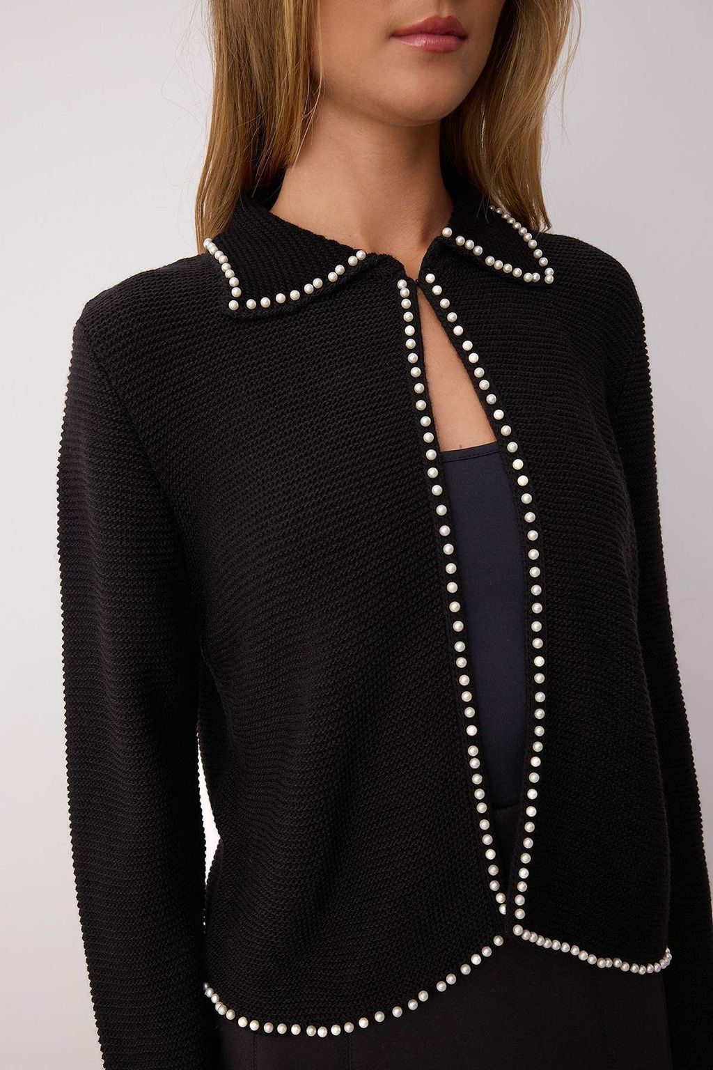 Siyah Polo Yaka Incili Triko H?rka TWOAW26HI00165 - Trendyolmilla фото 3