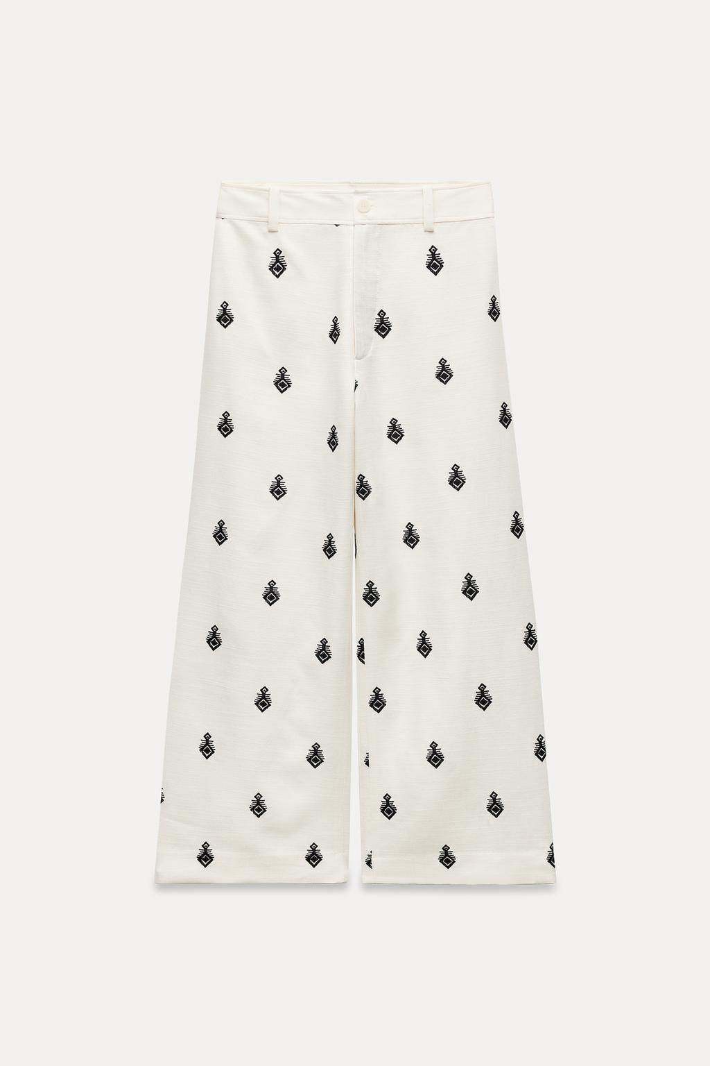 ZW COLLECTION CONTRAST EMBROIDERY CULOTTE TROUSERS - Zara фото 17