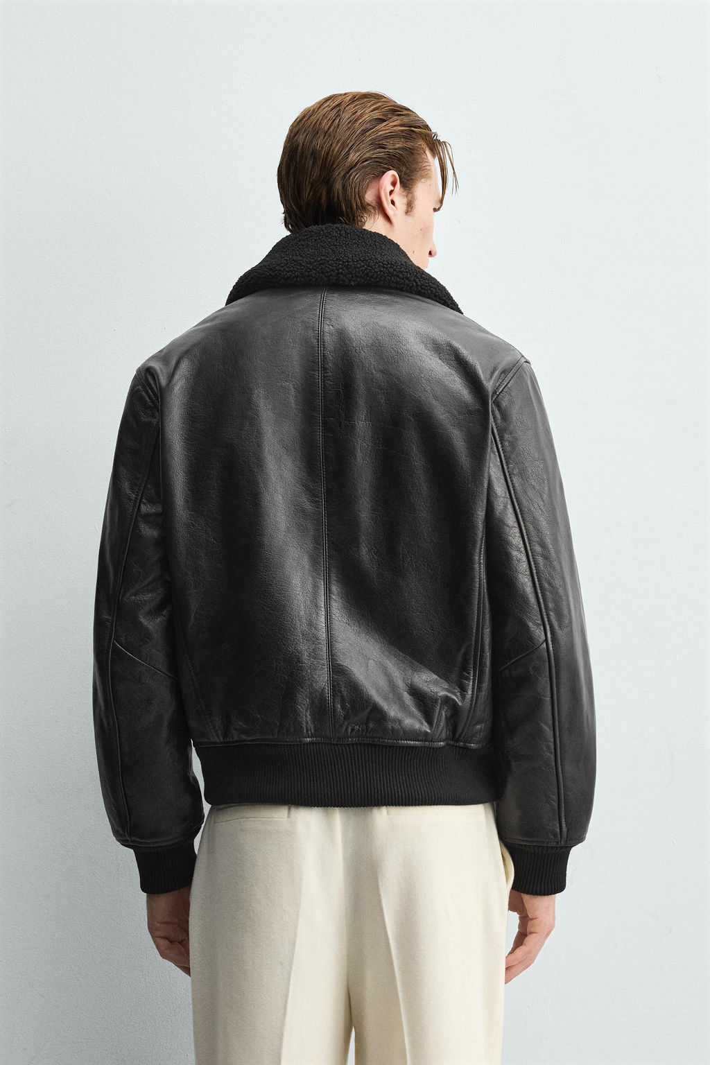 LEATHER JACKET WITH CONTRAST COLLAR - Zara фото 3