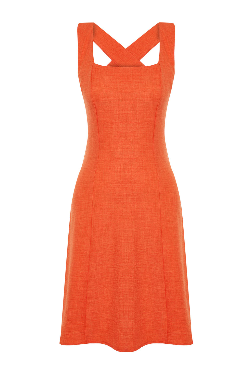 Turuncu A-Kesim Kare Yaka Mini Dokuma Elbise TWOSS23EL01549