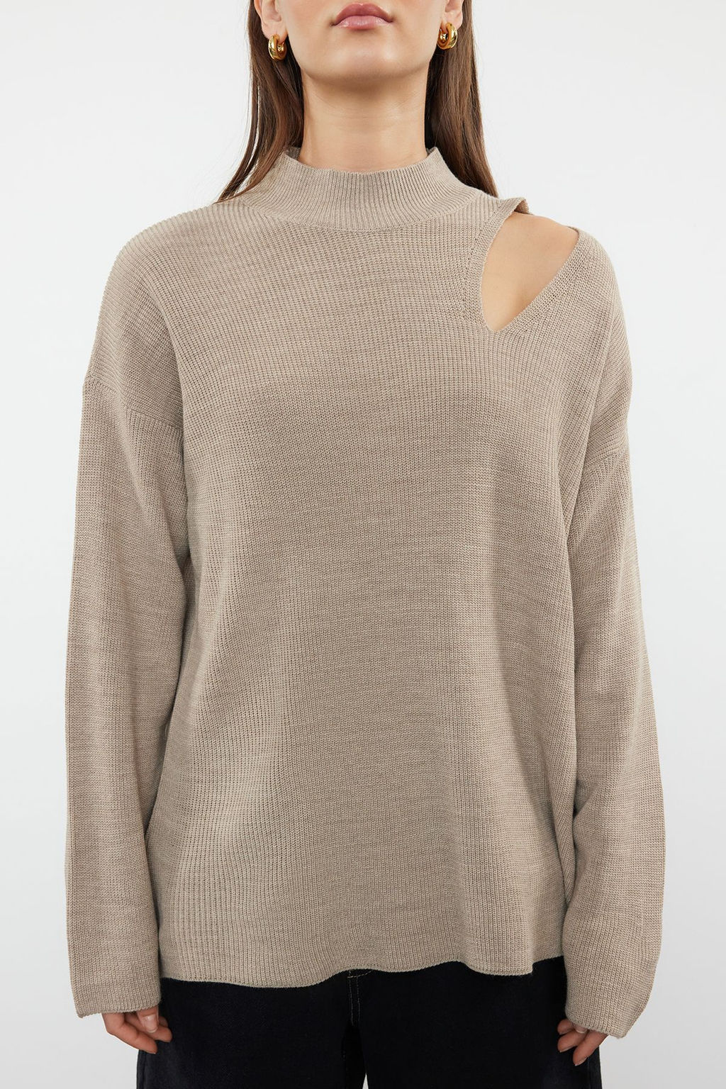 Vizon Genis Kal?p Pencere/Cut Out Triko Kazak TWOAW24KZ00342 - Trendyolmilla фото 3