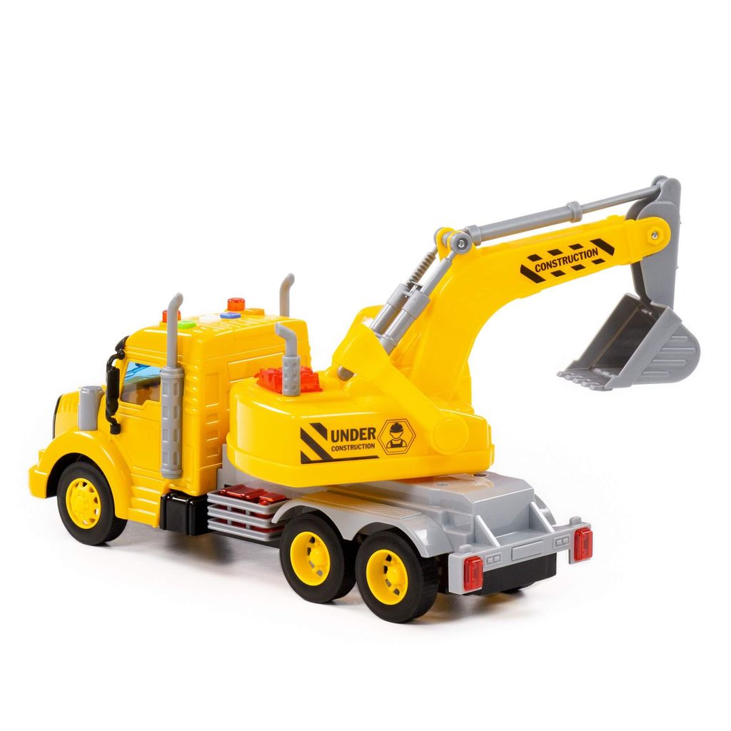 Профи, автомобиль-экскаватор инерционный (со светом и звуком) (жёлтый) (в коробке) - Полесье фото 4