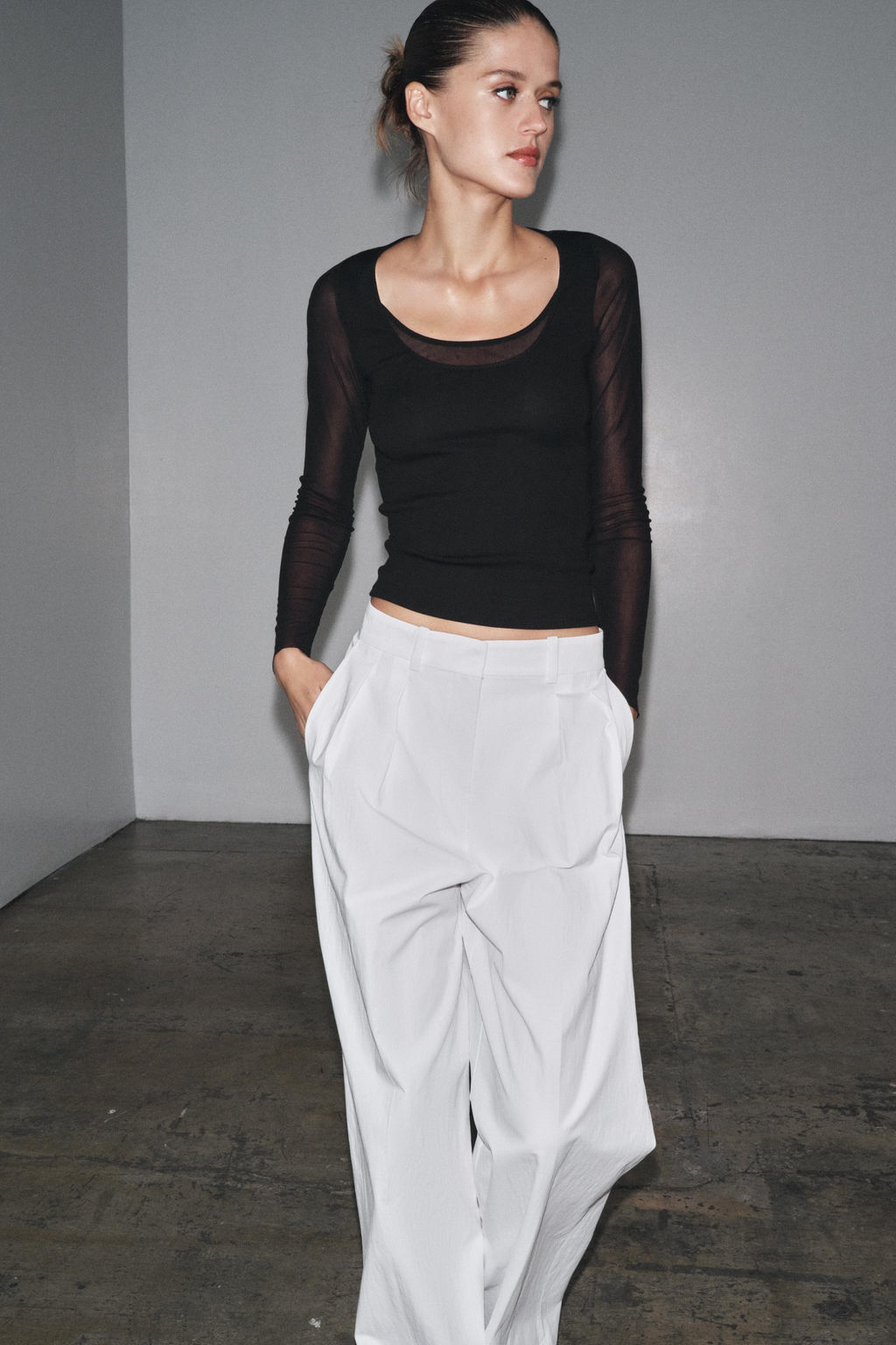 SEMI-SHEER COMBINED T-SHIRT - Zara фото 8