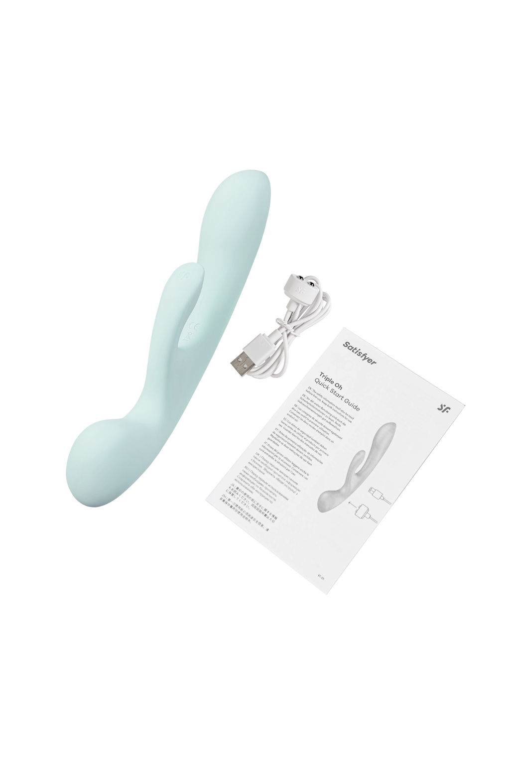 Нереалистичный вибратор Satisfyer Triple Oh, силикон, голубой, 24 см  фото 8