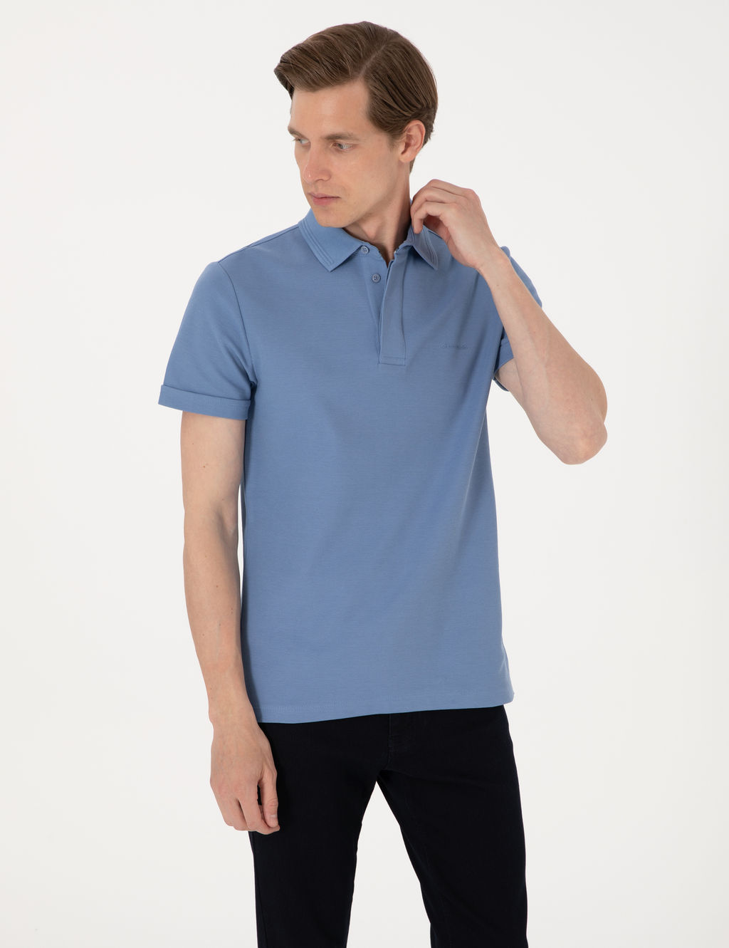 Mavi Slim Fit %100 Pamuk K_vr_lmaz Amerikan Pike Polo Yaka Basic Ti__rt