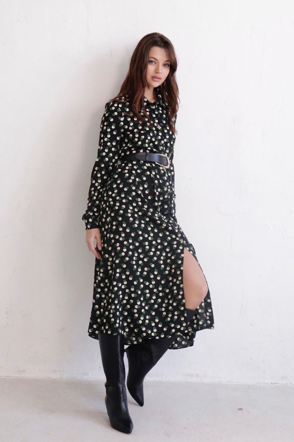 11128 Платье-рубашка удлинённое чёрное с принтом - Martichelli фото 8