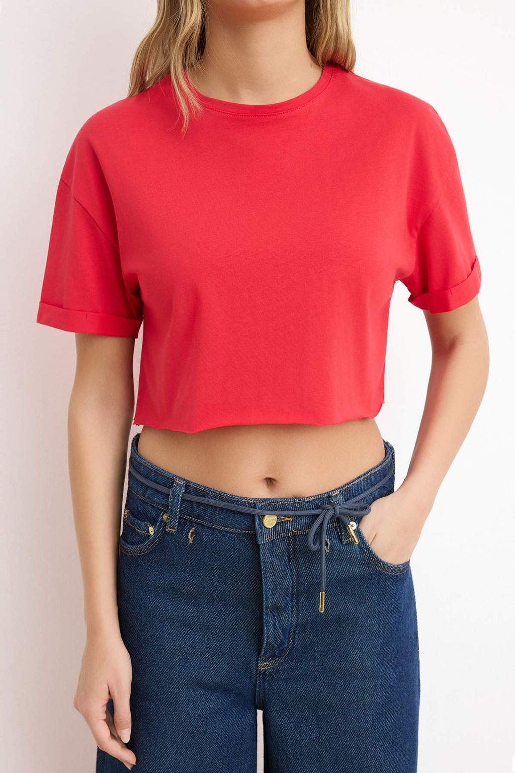 Ekru Boxy Dusuk Kol K?sa Kollu %100 Pamuk Orme T-Shirt TWOSS26TS00183 - Trendyolmilla фото 9