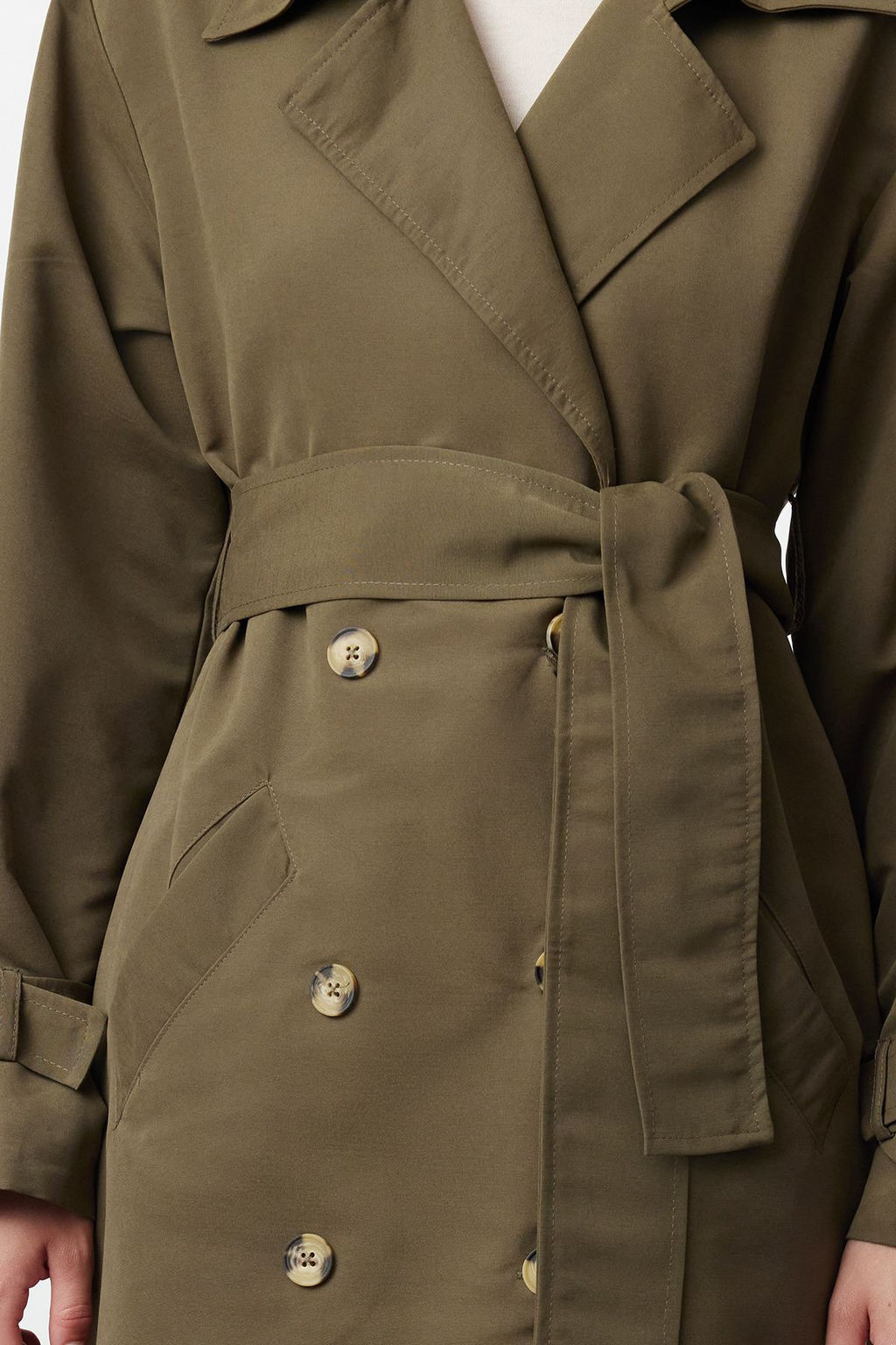 Trendyolmilla Haki Kemerli Ruzgarl?k Detayl? Su Itici Uzun Trenckot TWOSS21TR0005  фото 55