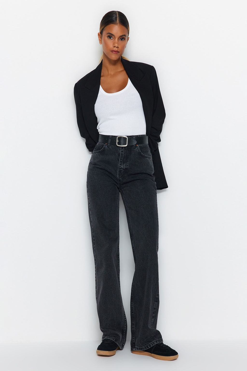 Antrasit Yuksek Bel Genis Paca Wide Leg Smoke Jeans TWOAW24JE00089