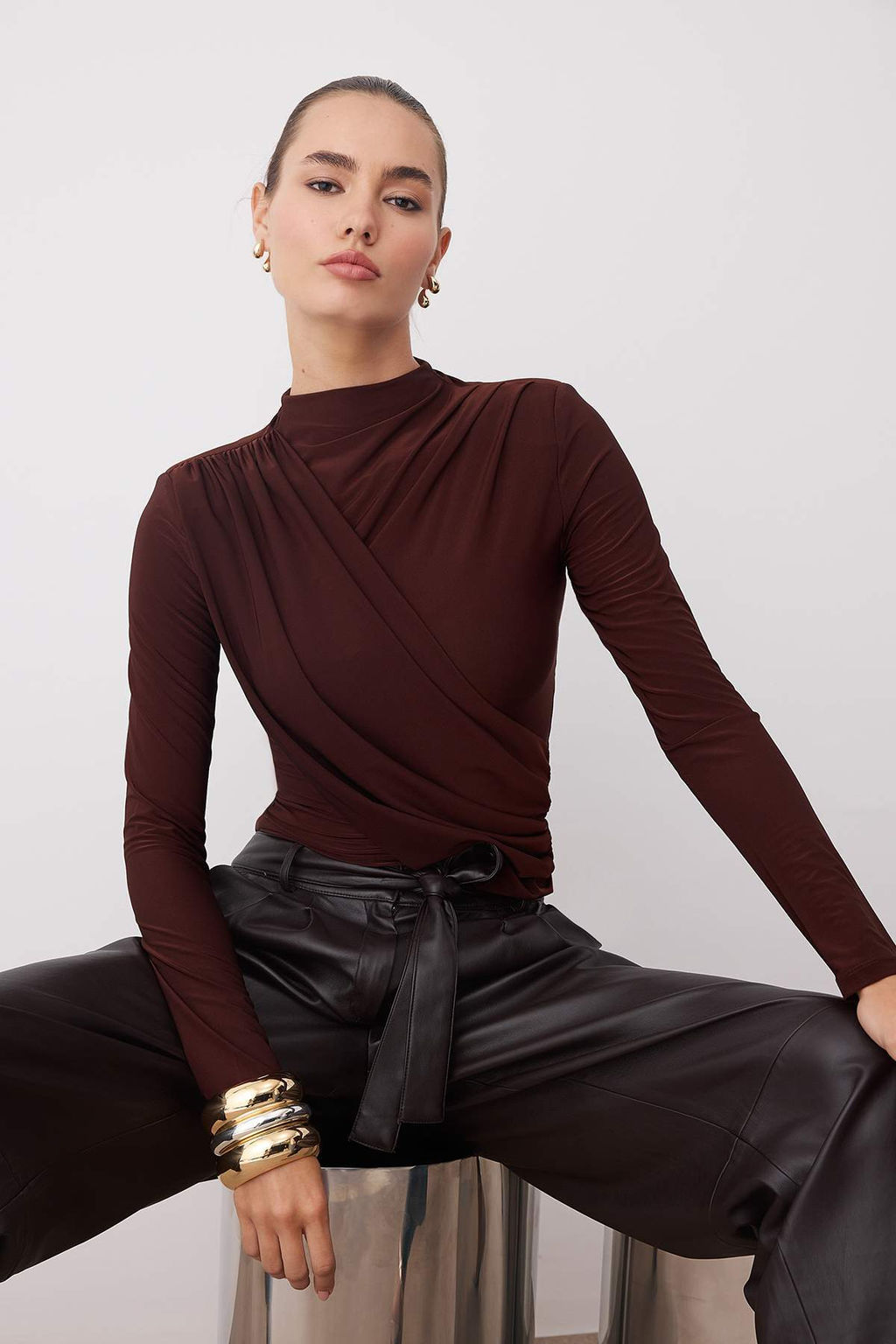 Kahverengi Buzgulu Vatka Detayl? Orme Party Bluz TPRAW26BZ00020