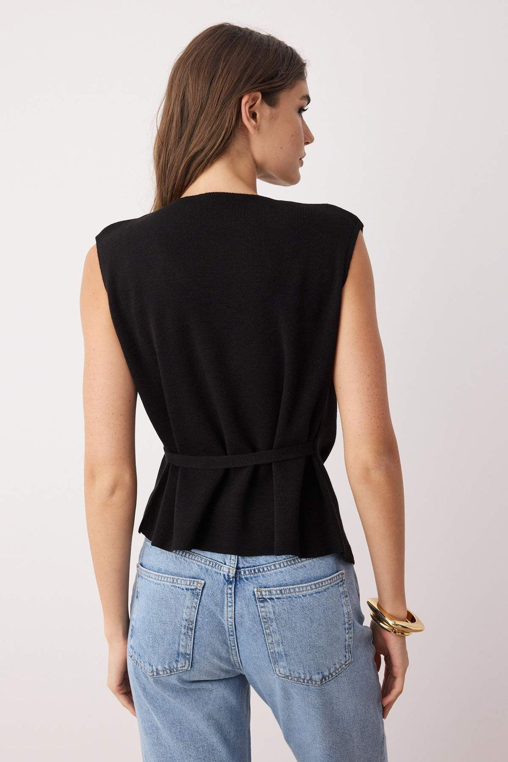 Siyah Merserize Gorunumlu Asimetrik Degaje Yaka Triko Ince Bluz TWOAW26BZ00001 - Trendyolmilla фото 11