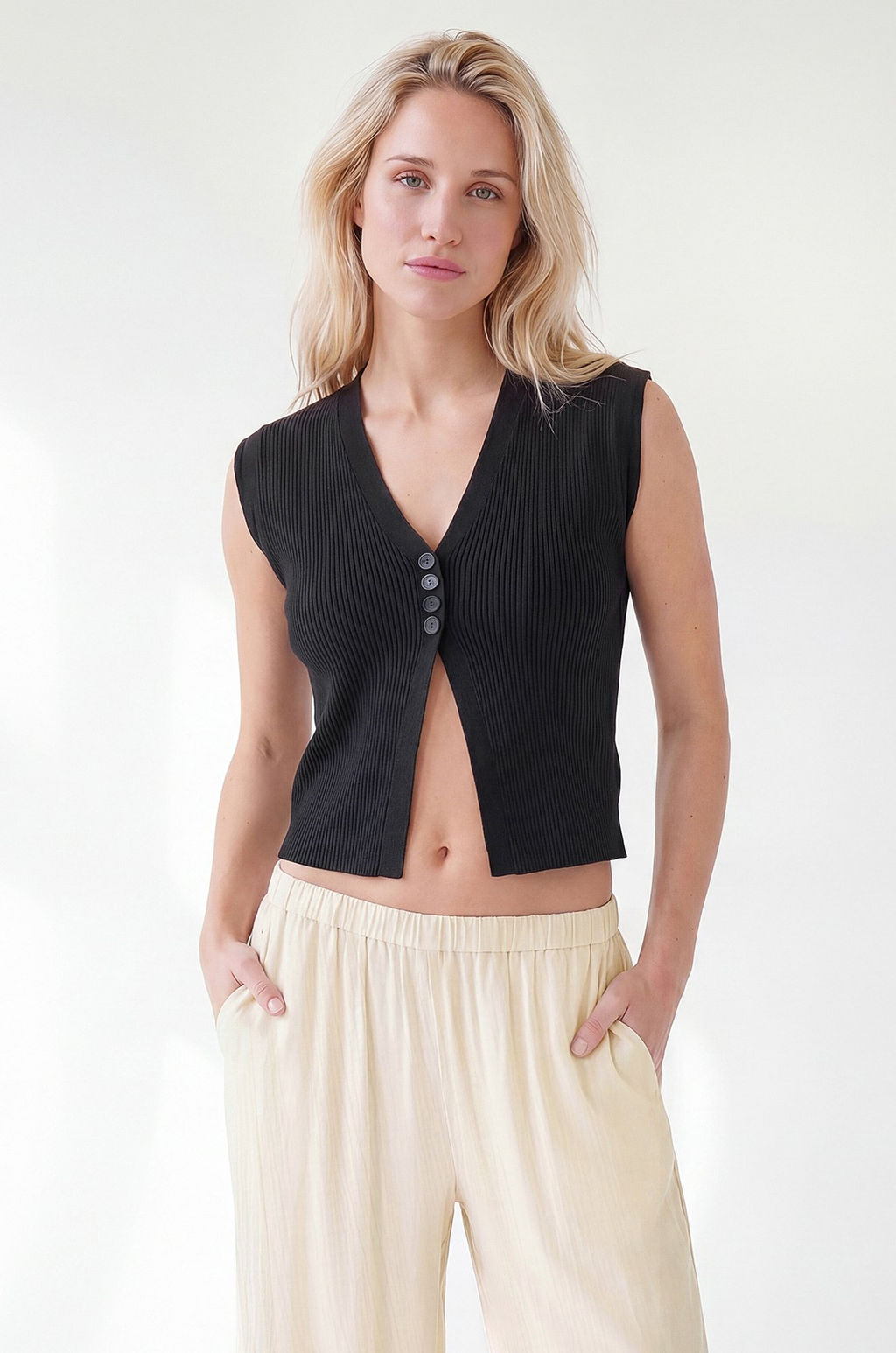 Женский топ вязаный лапша на пуговицах Happyfox