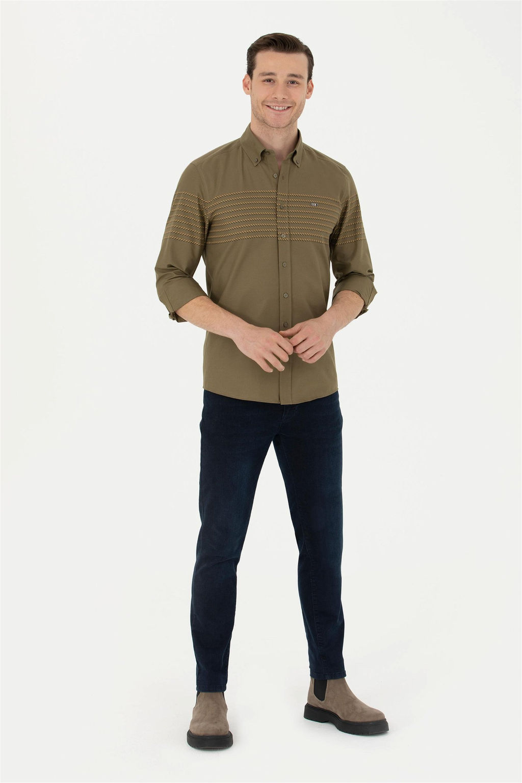 Мужская рубашка цвета хаки с длинным рукавом - U.s. polo assn фото 11