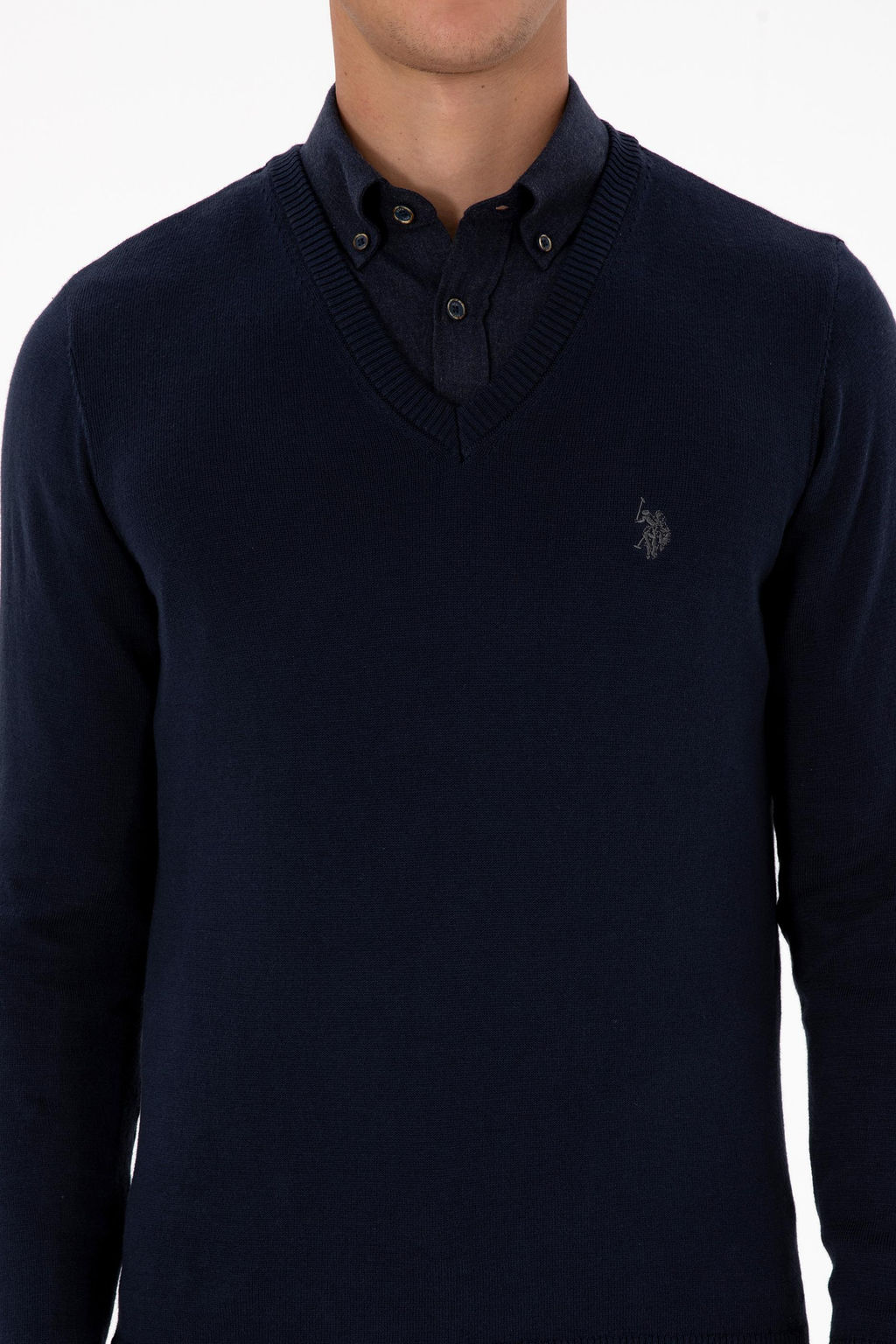 Erkek Slim Fit V Yaka Lacivert Basic Triko Kazak - U.s. polo assn фото 6