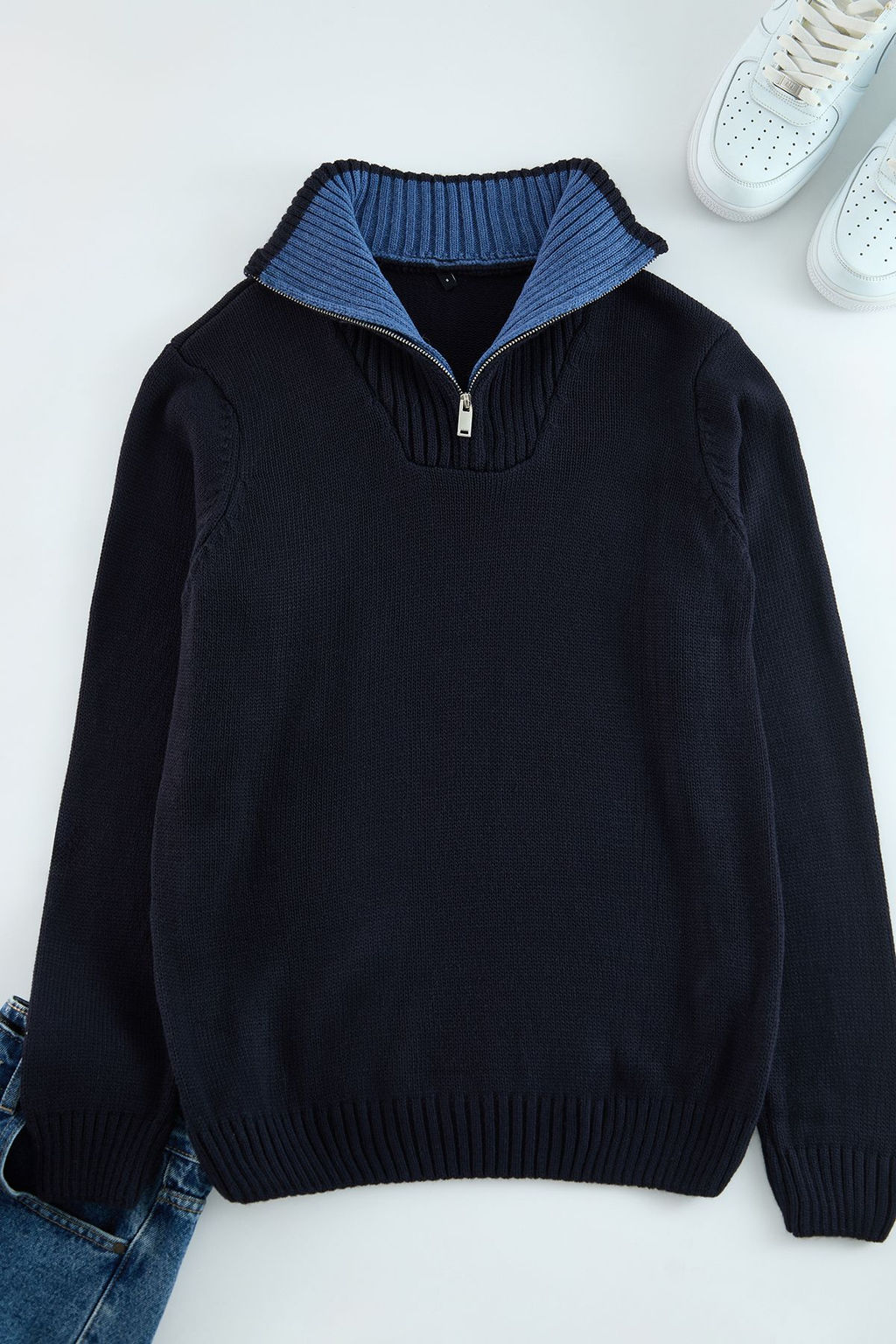 TRENDYOL MAN Lacivert Casual Regular Yar?m Bal?kc? Yaka Duz Triko Kazak TMNAW25KZ00008 - Trendyolmilla фото 6