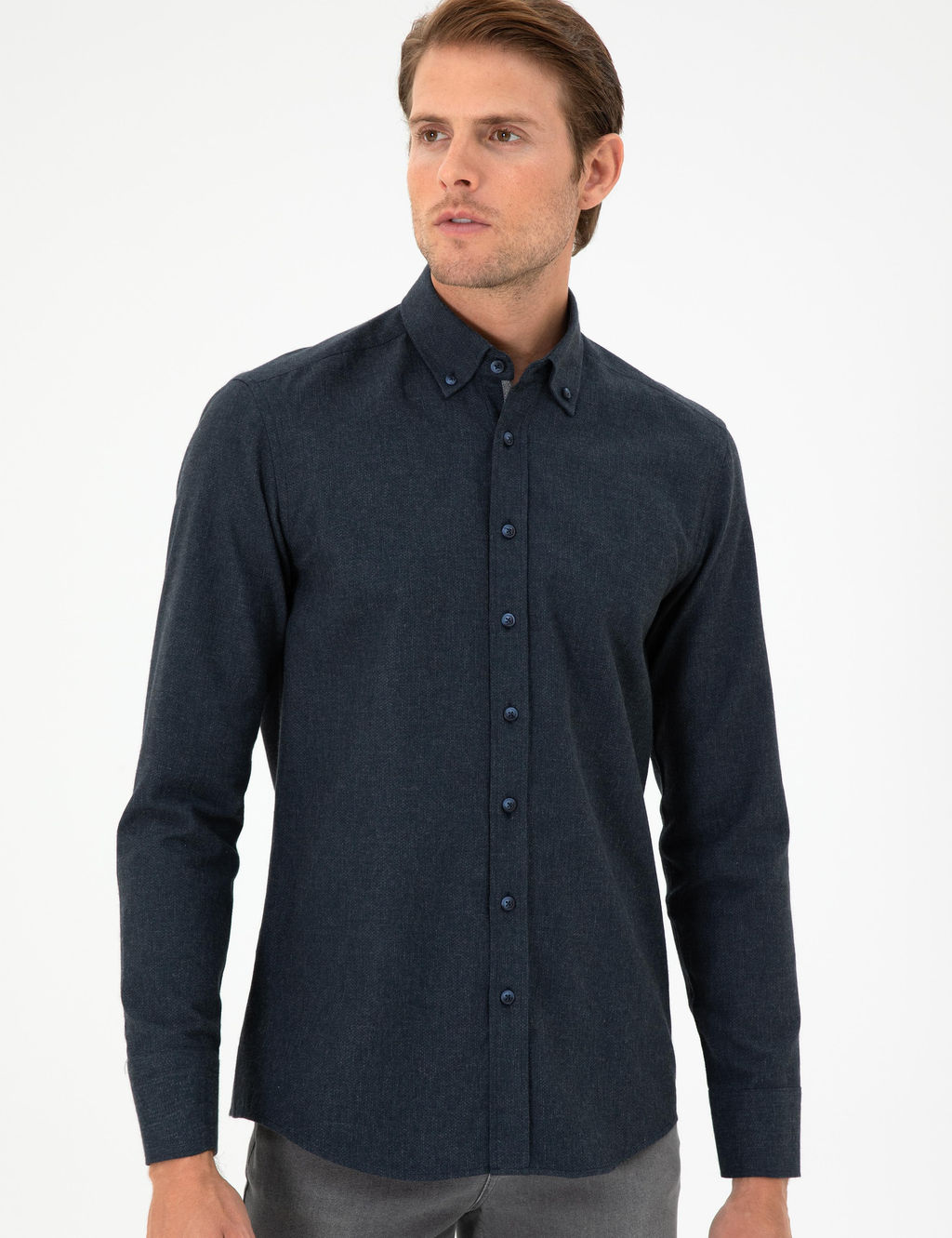 Lacivert Slim Fit Uzun Kollu G_mlek - Pierre cardin фото 3