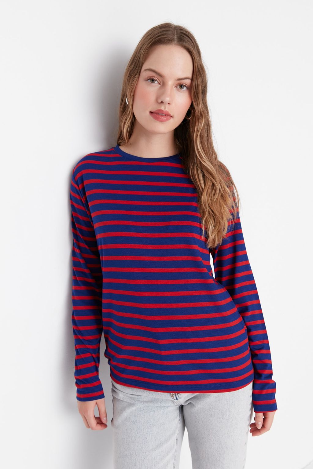 TRENDYOLMILLA Yesil Cizgili Regular/Normal Kal?p Basic Bisiklet Yaka Orme T-Shirt TWOAW23TS00002 фото 2