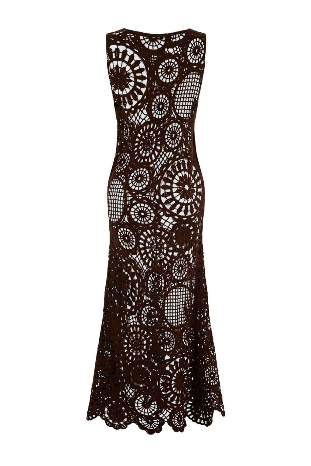 Koyu Kahverengi Triko Maxi Plaj Elbisesi TBESS26EL00042