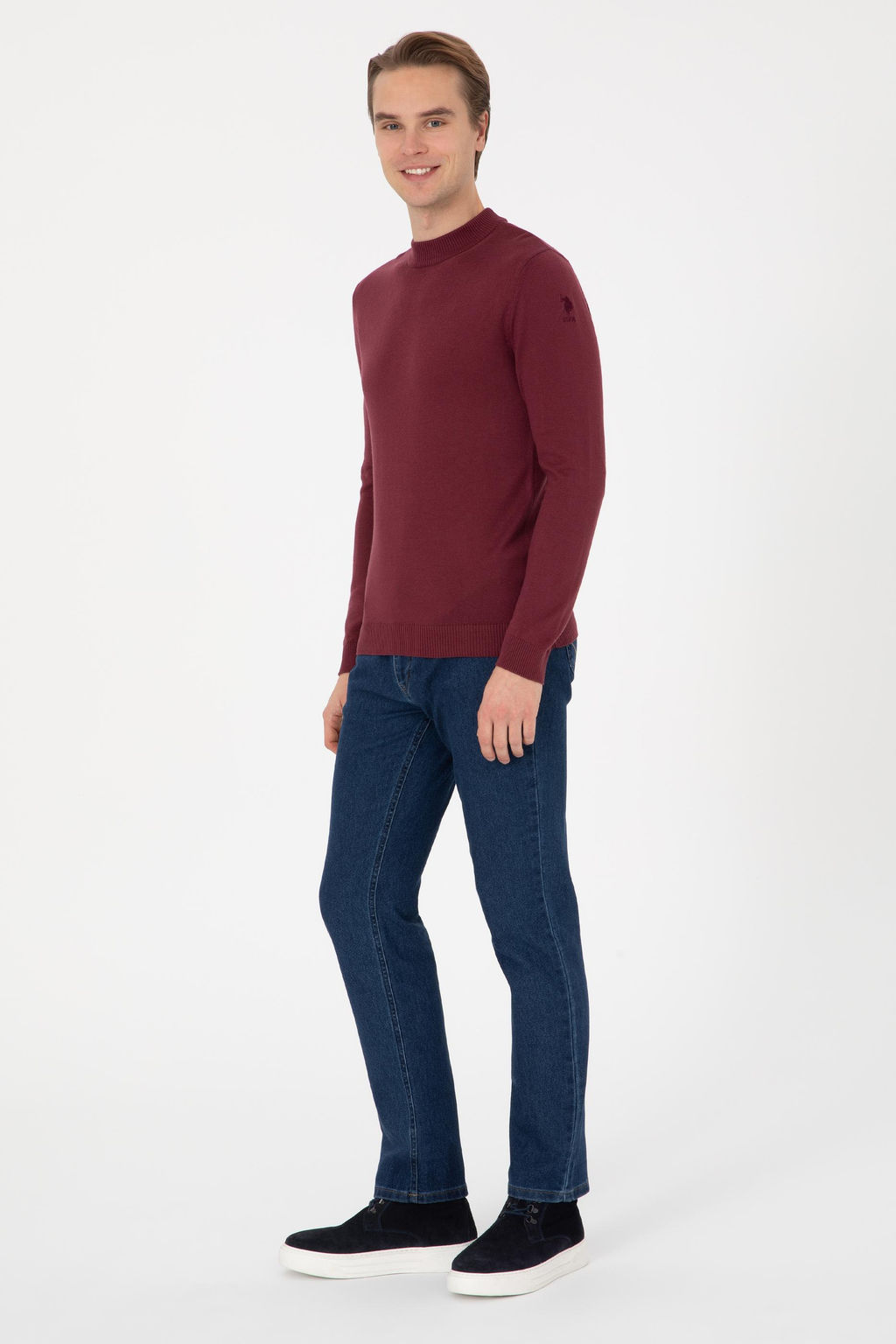Джемпер Slim Fit Polo Yaka бордовый из хлопка