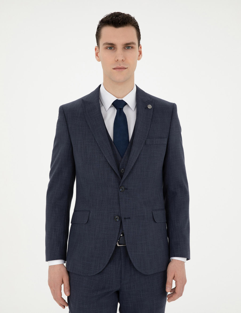 Lacivert Ekstra Slim Fit Yelekli Tak_m Elbise