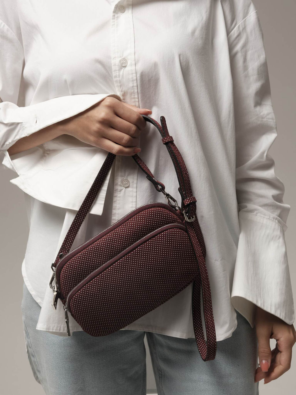 Сумка замшевая Deboro 30851 бордовый горох