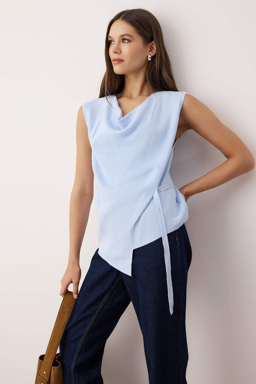 Siyah Merserize Gorunumlu Asimetrik Degaje Yaka Triko Ince Bluz TWOAW26BZ00001 - Trendyolmilla фото 4