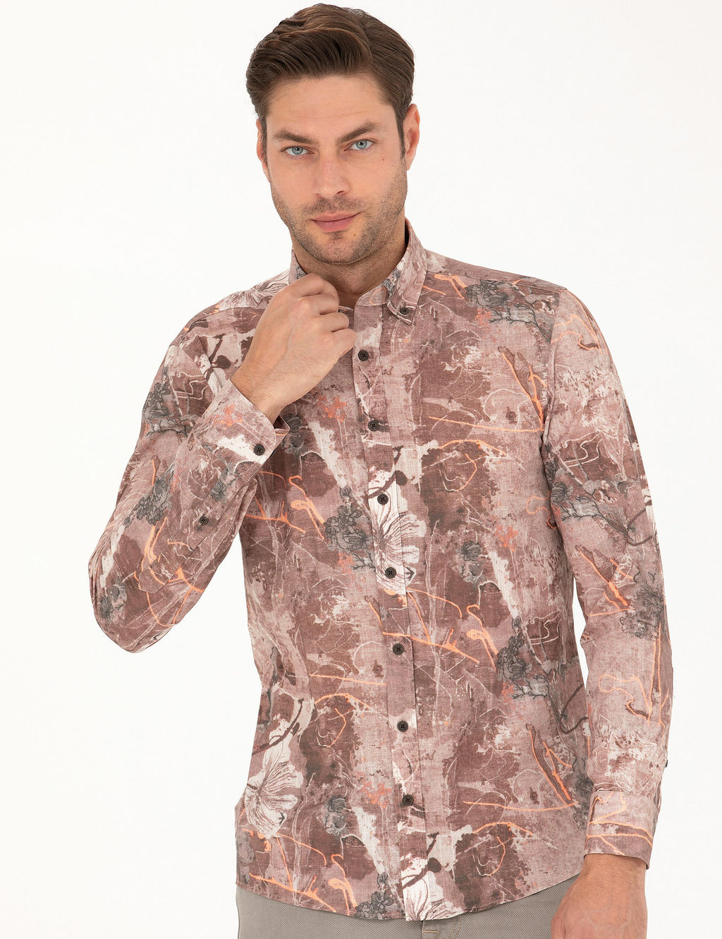 Рубашка Pierre Cardin Acik Kahverengi Slim Fit светло-коричневая