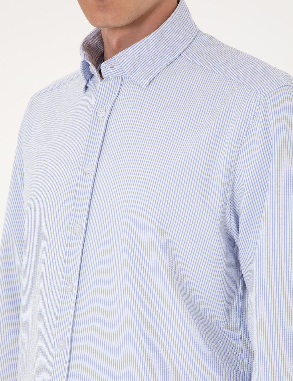 A__k Mavi Slim Fit _izgili Uzun Kollu G_mlek - Pierre cardin фото 7