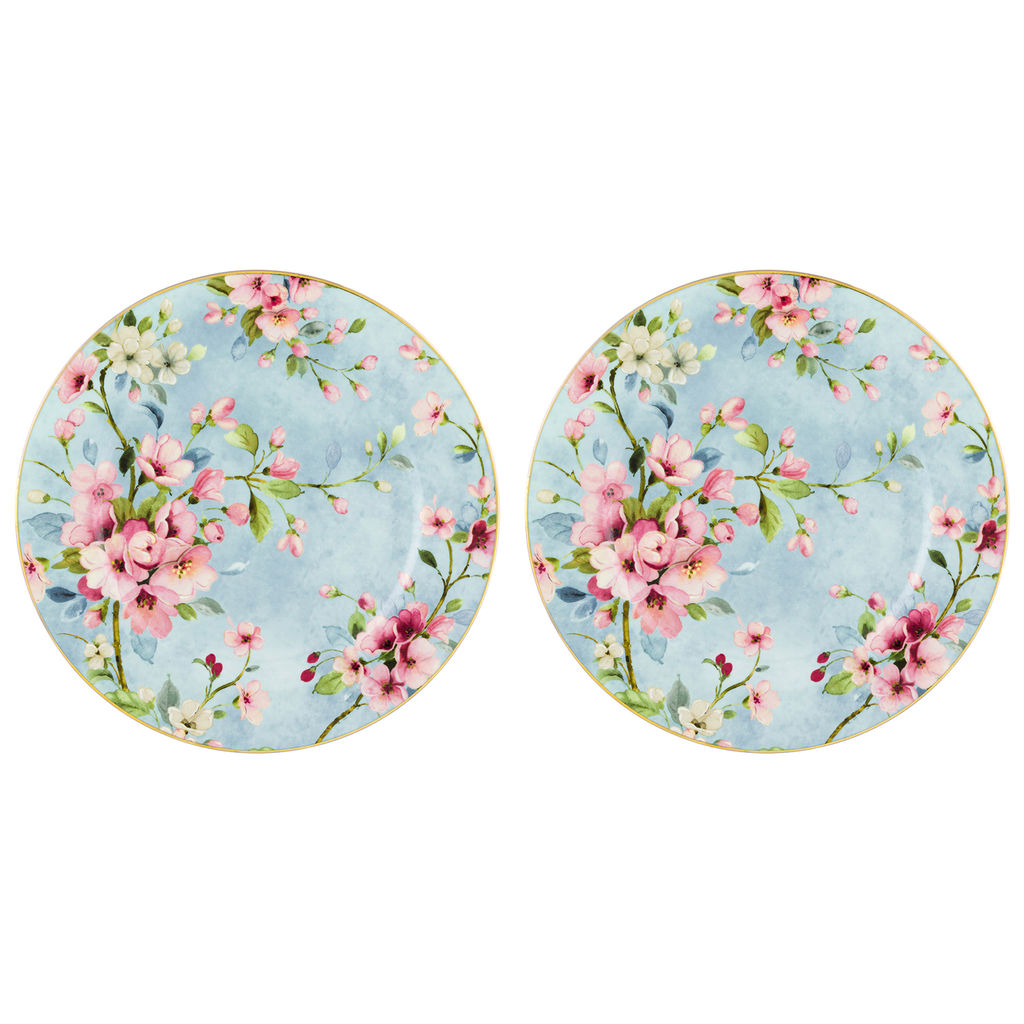 Набор тарелок десертных 2 пр. 19*19*2 см "Яблоневый цвет на голубом" фарфор NEW BONE CHINA