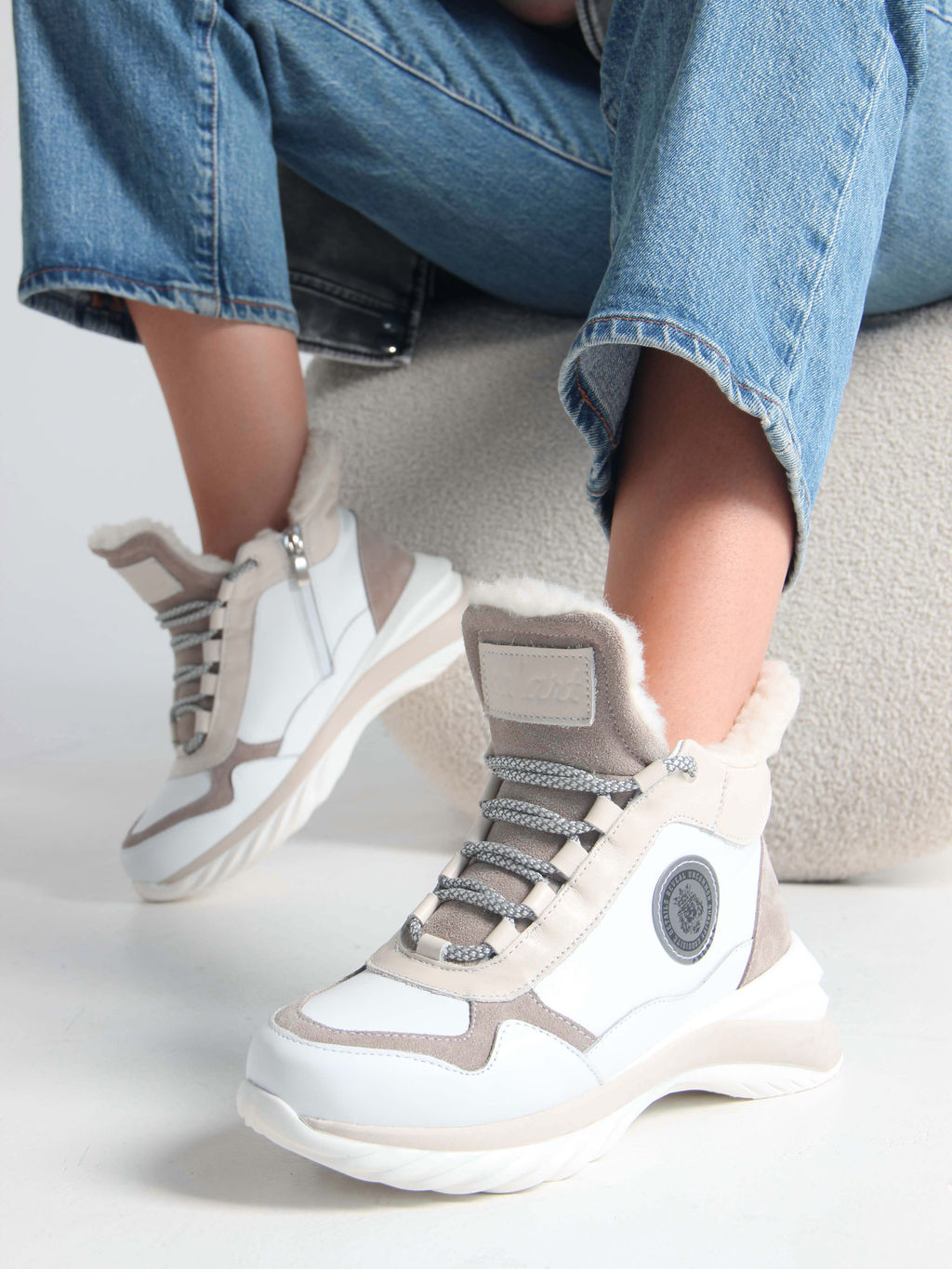 Ботинки 350.uno2w. белый бежевый/Байка