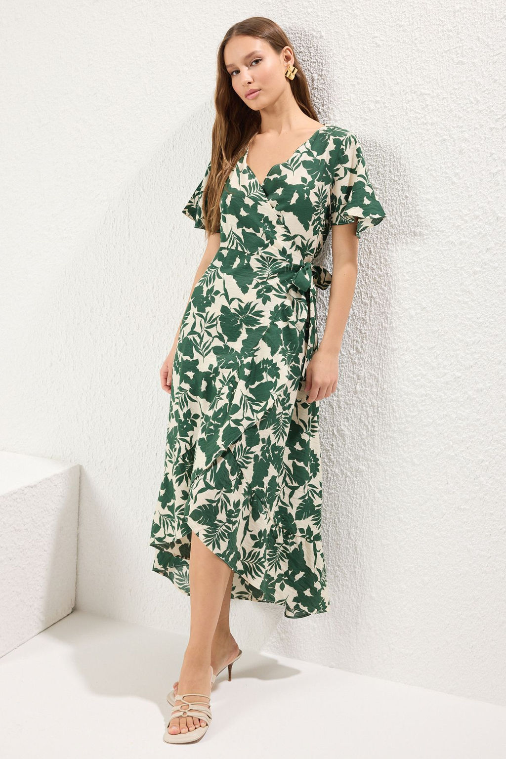 Yesil Kusakl? Cicekli Anvelop Kapamal? Midi Dokuma Elbise TWOSS25EL00141