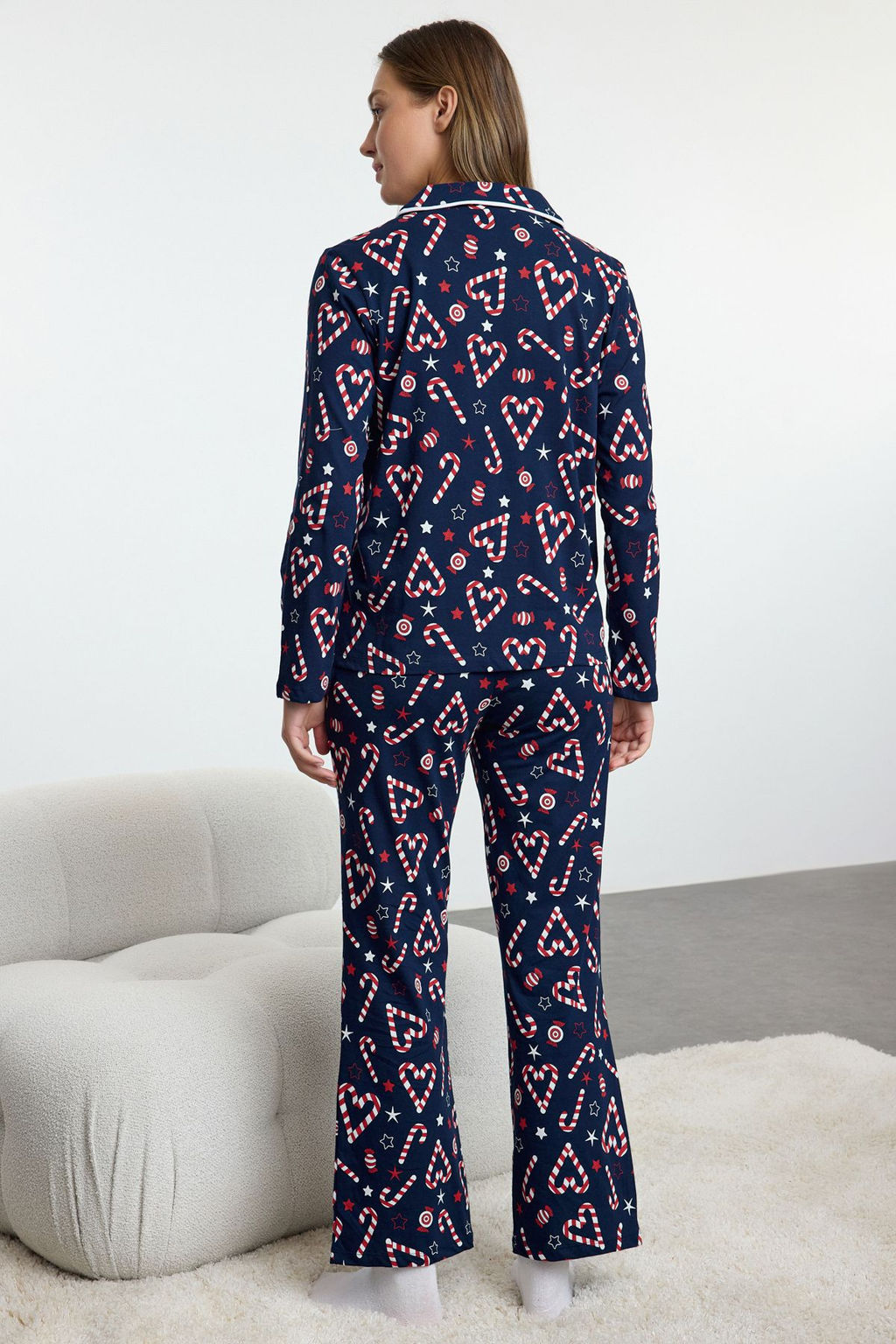 Lacivert %100 Pamuklu Y?lbas? Temal? Biyeli Orme Pijama Tak?m? THMAW25PT00167 - Trendyolmilla фото 6