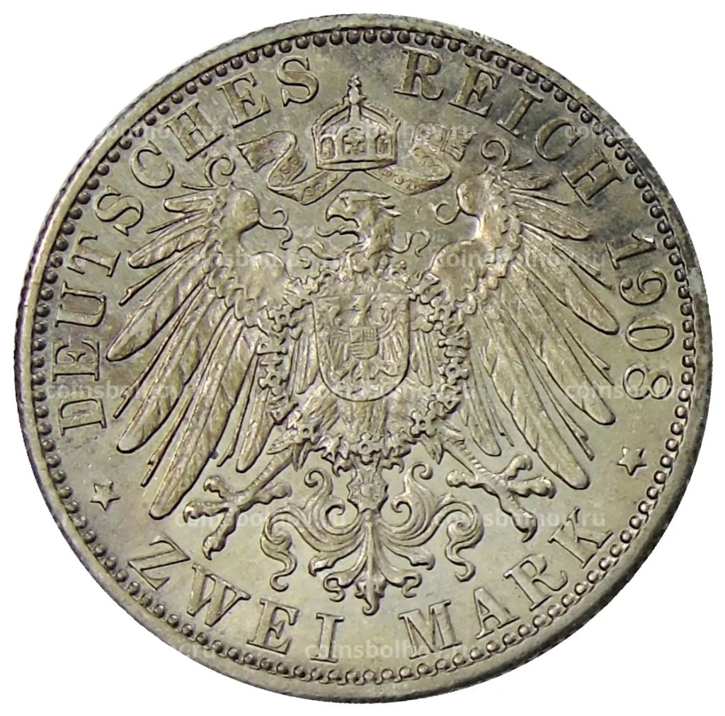 2 марки 1908 года F Германия (Вюртемберг)