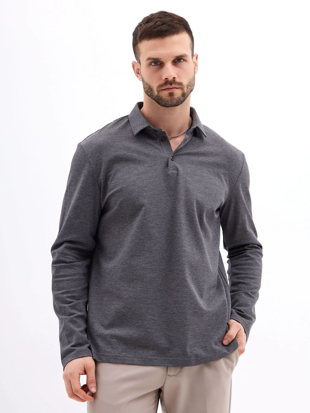 Джемпер мужской с воротником поло GREG G155-PM14T-LT7326-4 (серый)  фото 4