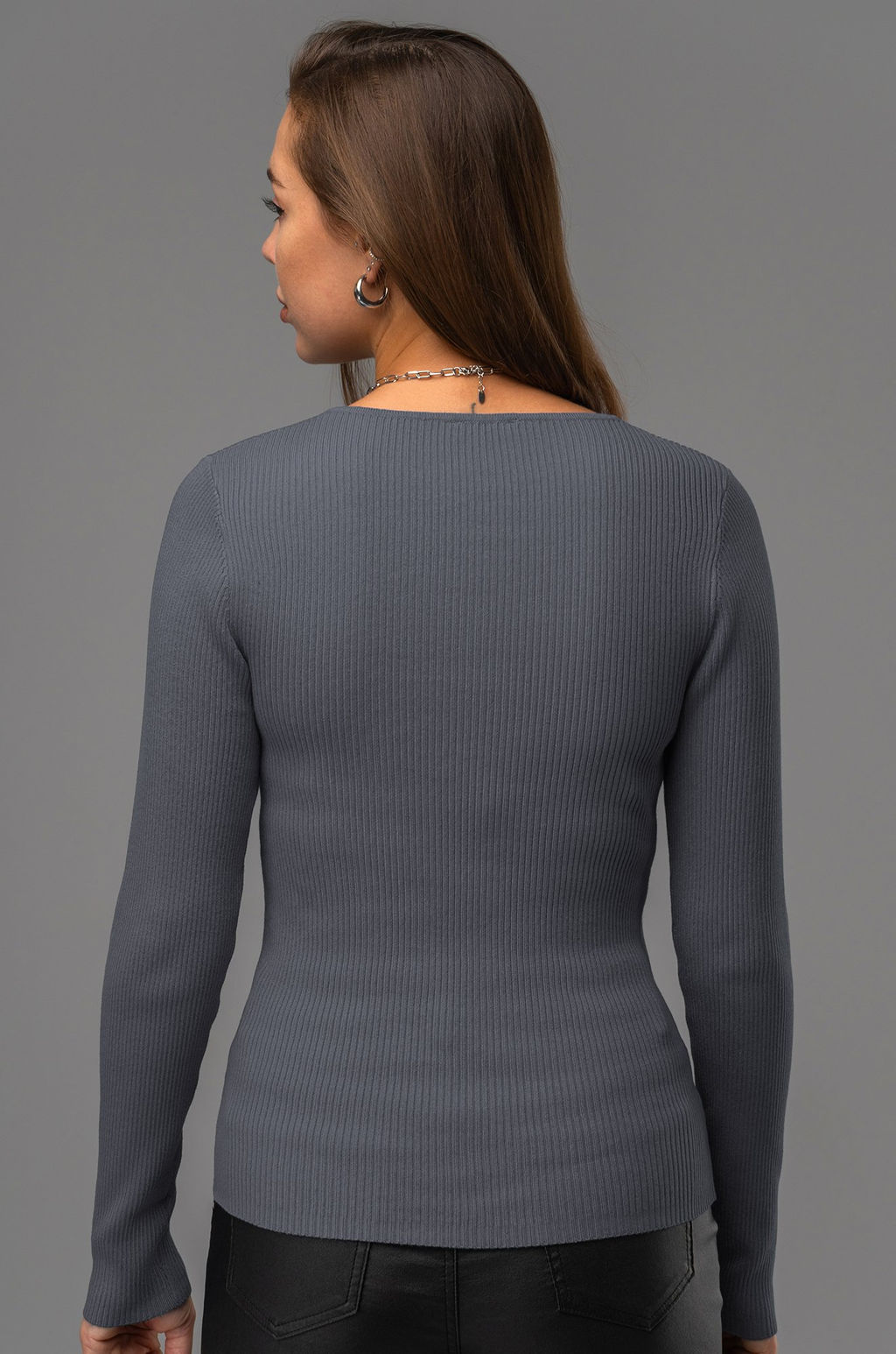 Женский джемпер в рубчик с V-вырезом Happyfox