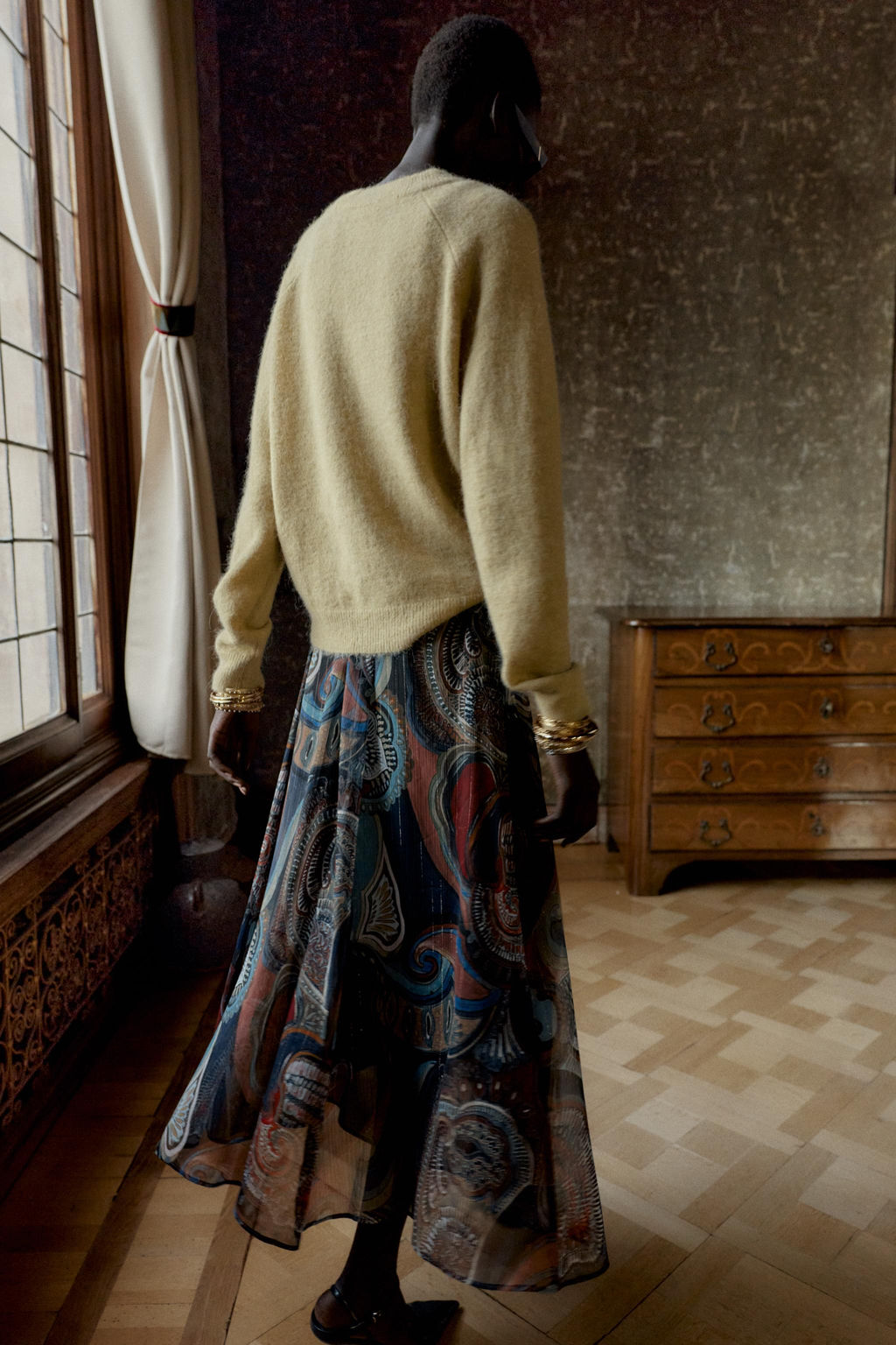 PRINTED MIDI SKIRT WITH METALLIC THREAD AND BELT - Zara фото 5