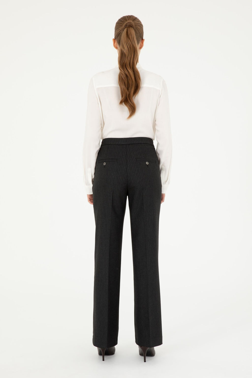 Kad_n Antrasit _izgili Slim Flare Fit Kanvas Pantolon