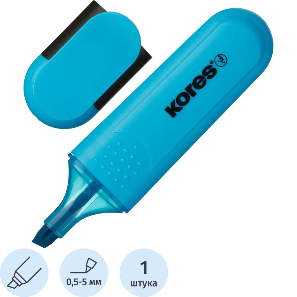 Маркер текстовыделитель Kores BRIGHT LINER PLUS, скош нак, 0.5-5 мм,синий фото 2