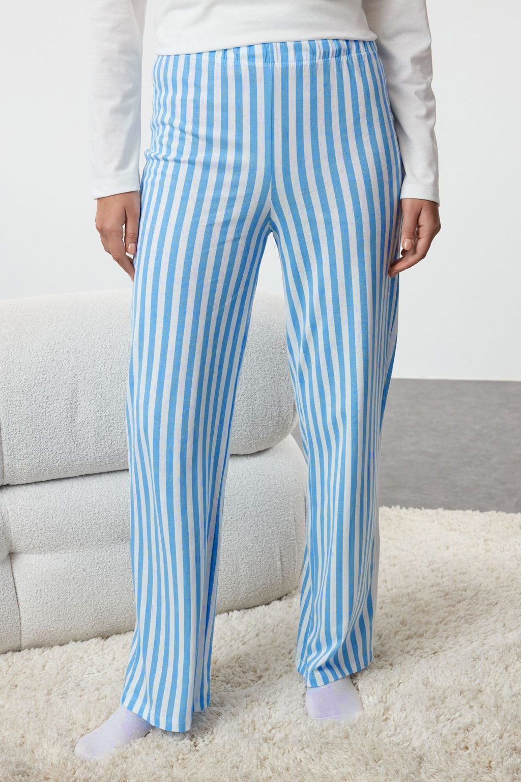 Kad?n Couple/Cift Ekru %100 Pamuklu Cizgili Ay?c?kl? Orme Pijama Tak?m? THMAW25PT00171 - Trendyolmilla фото 17