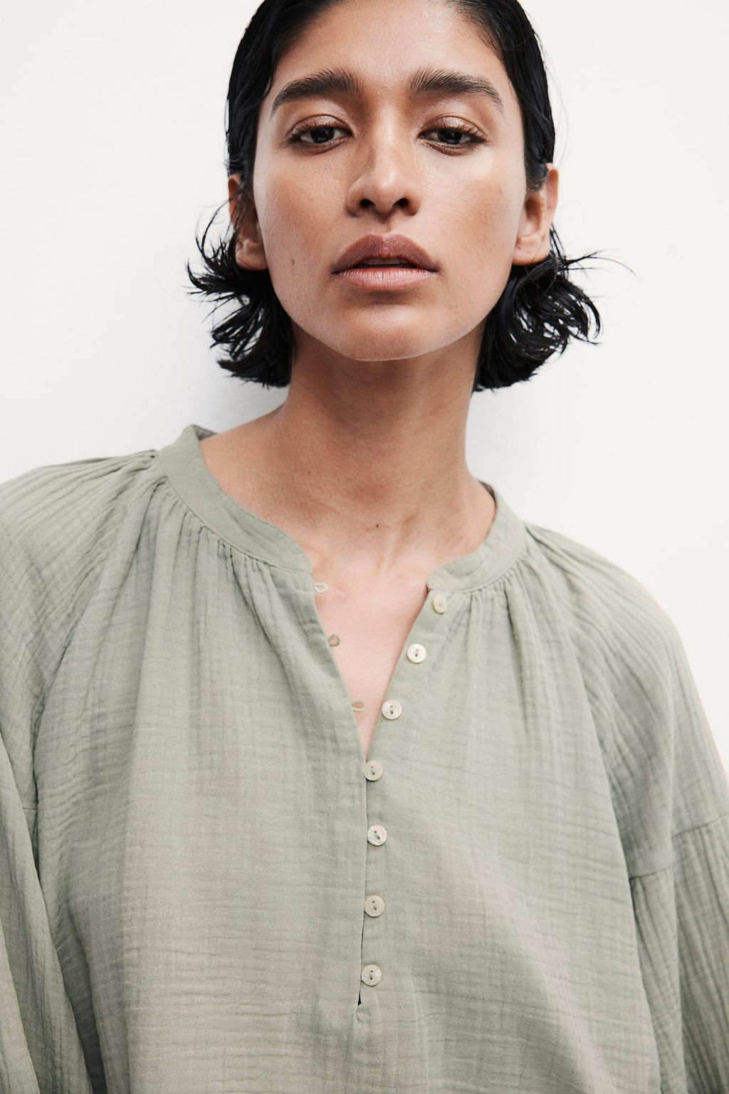 Blusa de muselina con manga globo - H&m фото 3