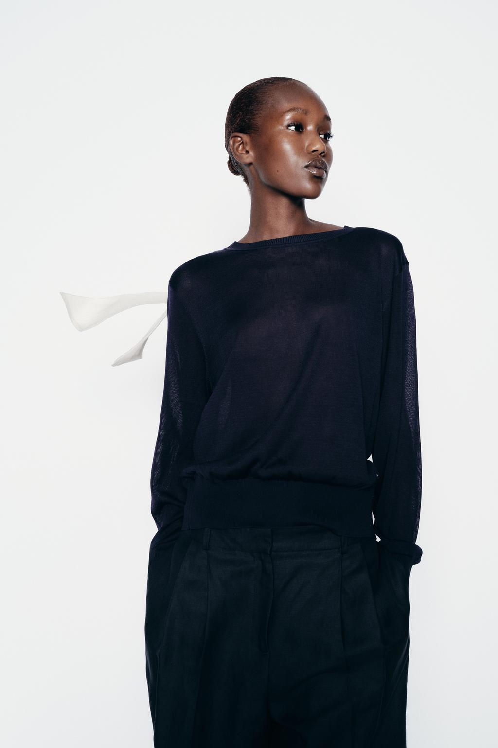 FINE KNIT SWEATER WITH CONTRAST BOW - Zara фото 4