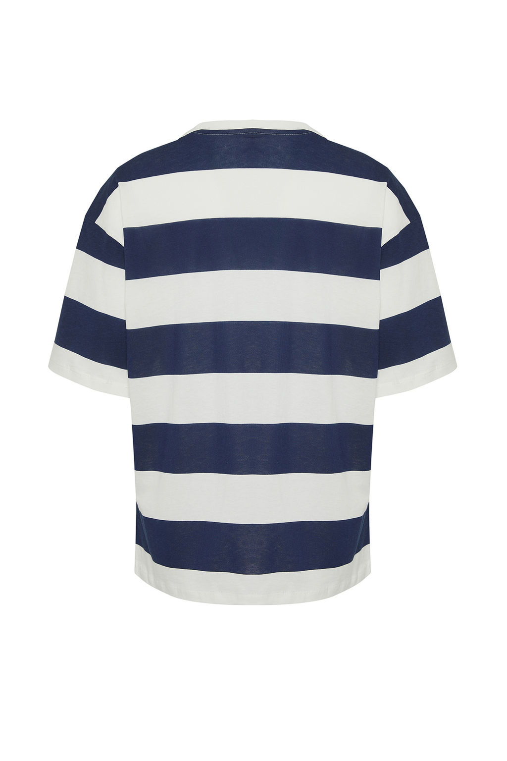 TRENDYOL MAN Lacivert Oversize Yaz? Nak?sl? Cizgili %100 Pamuklu Tok Kumas T-shirt TMNSS24TS00099 - Trendyolmilla фото 8
