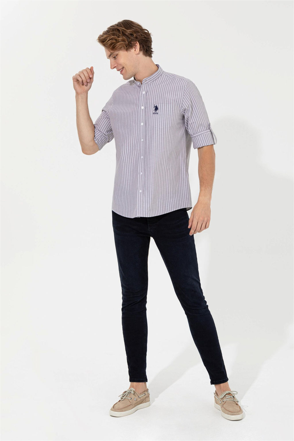 Мужская серая рубашка с длинным рукавом - U.s. polo assn фото 2