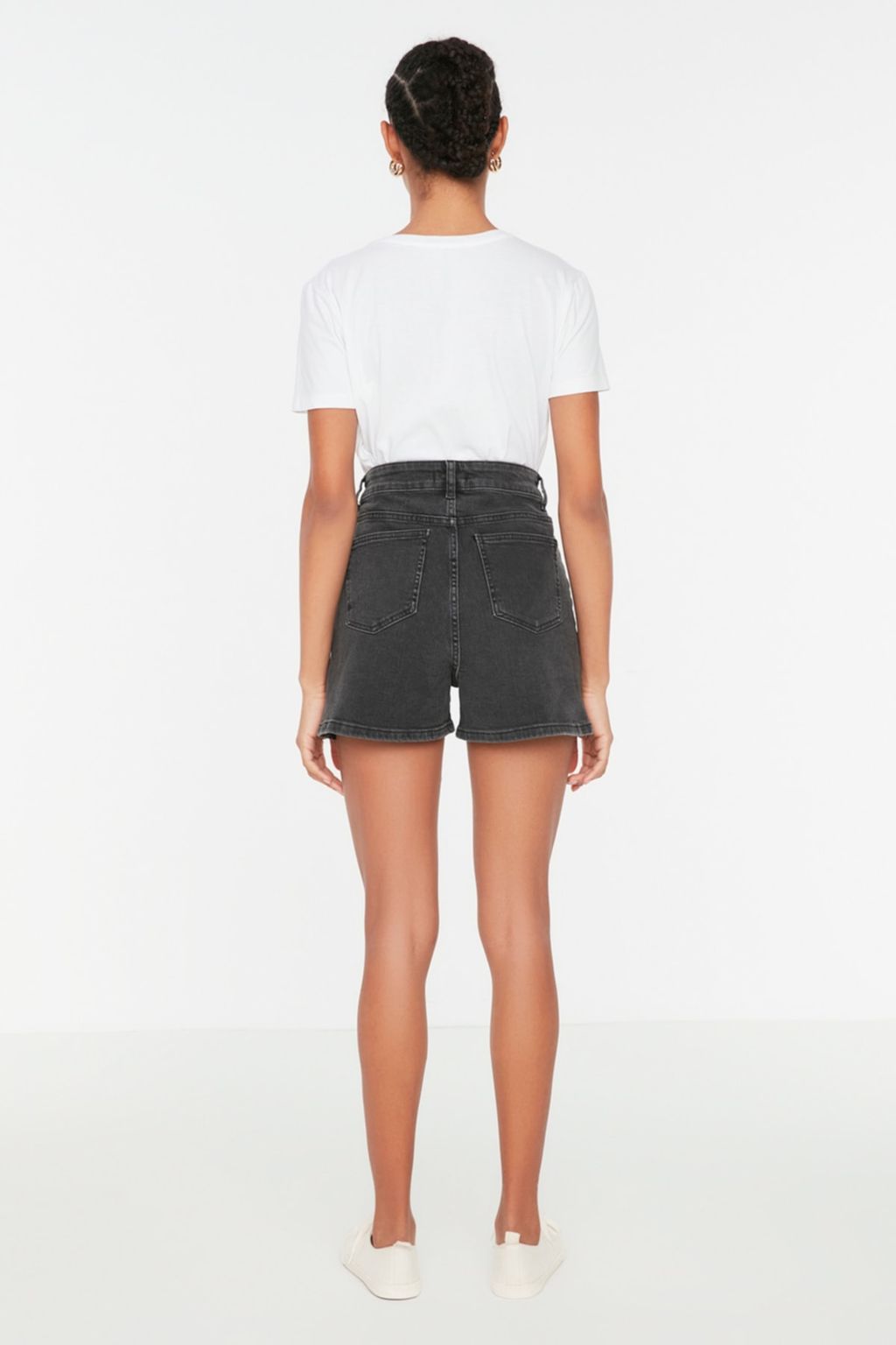 Antrasit More Sustainable Yuksek Bel City Boy Denim Sort TWOSS20SR0210