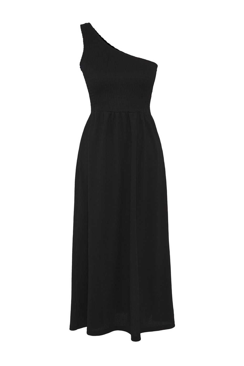 Siyah Duz Gipeli Midi Tek Kol Burumcuk/Dokulu Orme Elbise TWOSS25EL00540 - Trendyolmilla фото 6