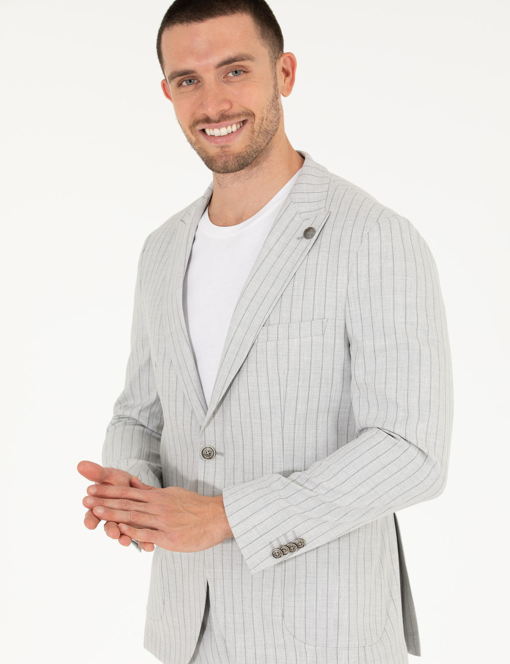 Gri Ex. Slim Fit _izgili Spor Tak_m Elbise