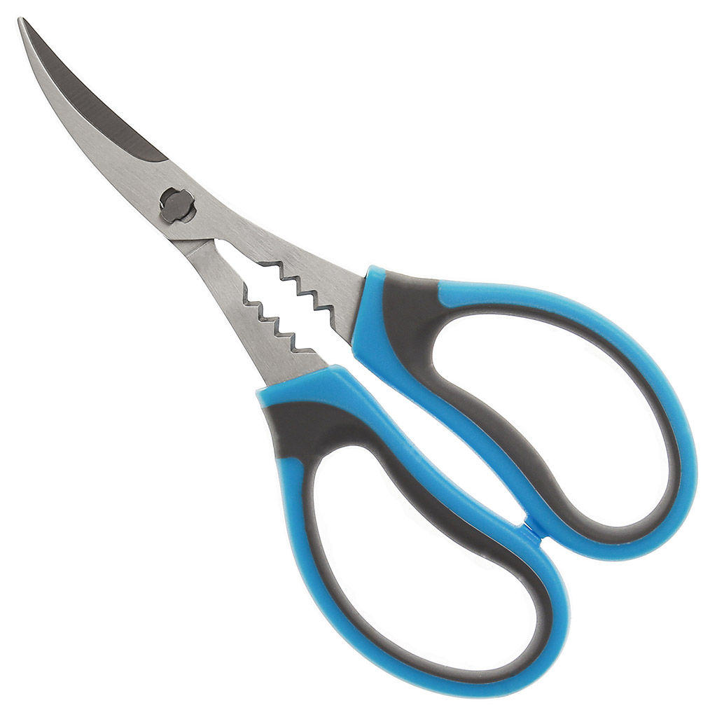 Ножницы кухонные Цапля 19см, с орехоколом, разборные, пластмассовые ручки, цвета микс, в блистере (Китай)