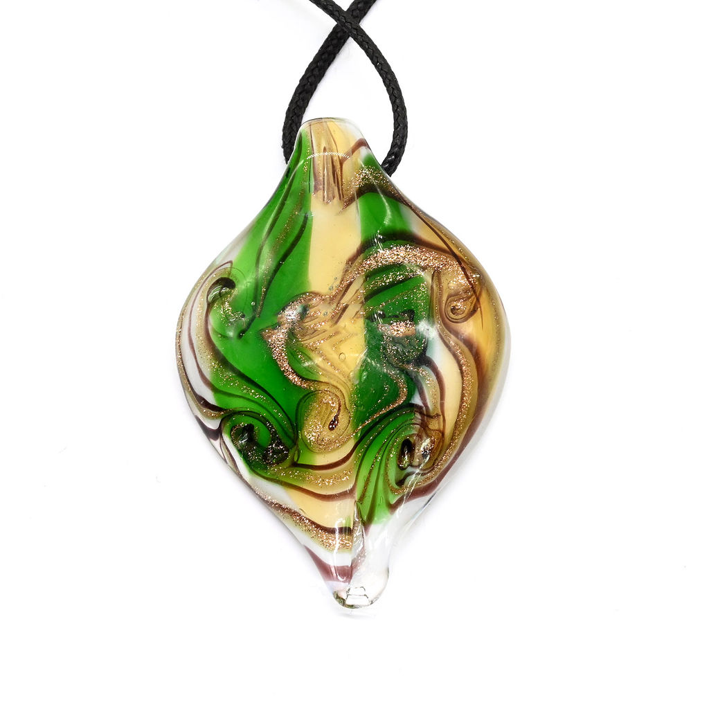 Кулон ручной работы из муранского стекла Лист 35*60мм цв.желто-зеленый