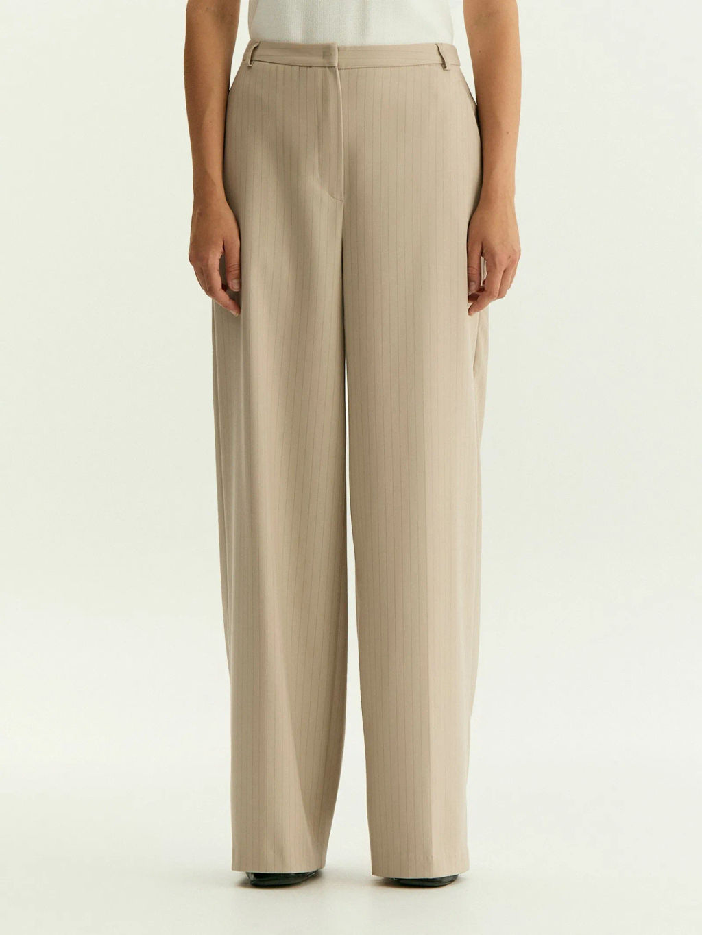 Брюки широкого кроя в полоску, D487/ginger - Emka фото 4