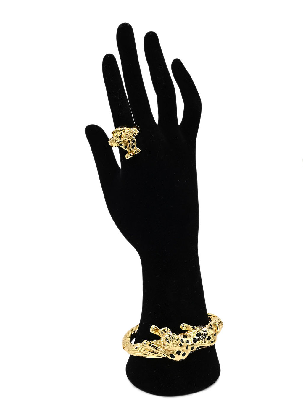 Широкий браслет и кольцо Леопард цв.золотой, 15см